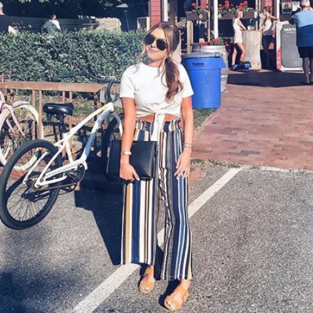 Stripe paper bag waist pant